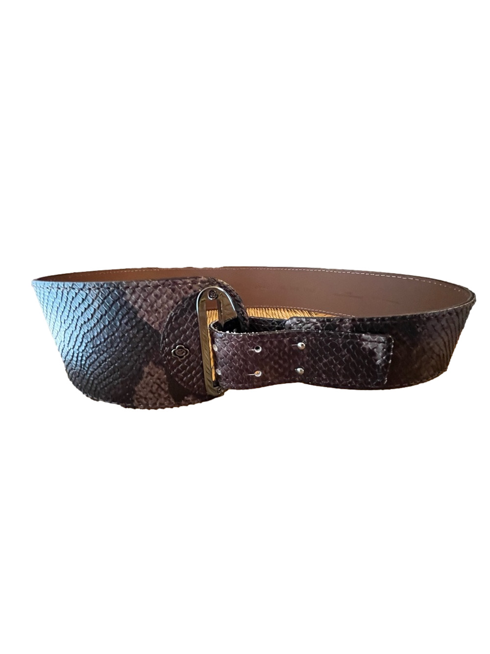 Olsen Europe Wide Python-Embossed Leather Waist Belt - Size 32 / 85cm